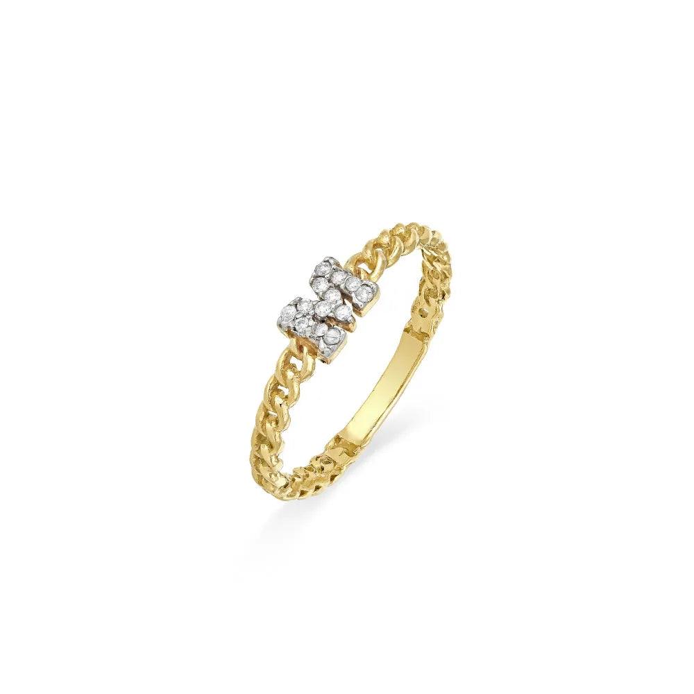 Anel Aro Corrente Em Ouro 18K Com Letra M Em Diamantes 0,065Ct - Lisjoias