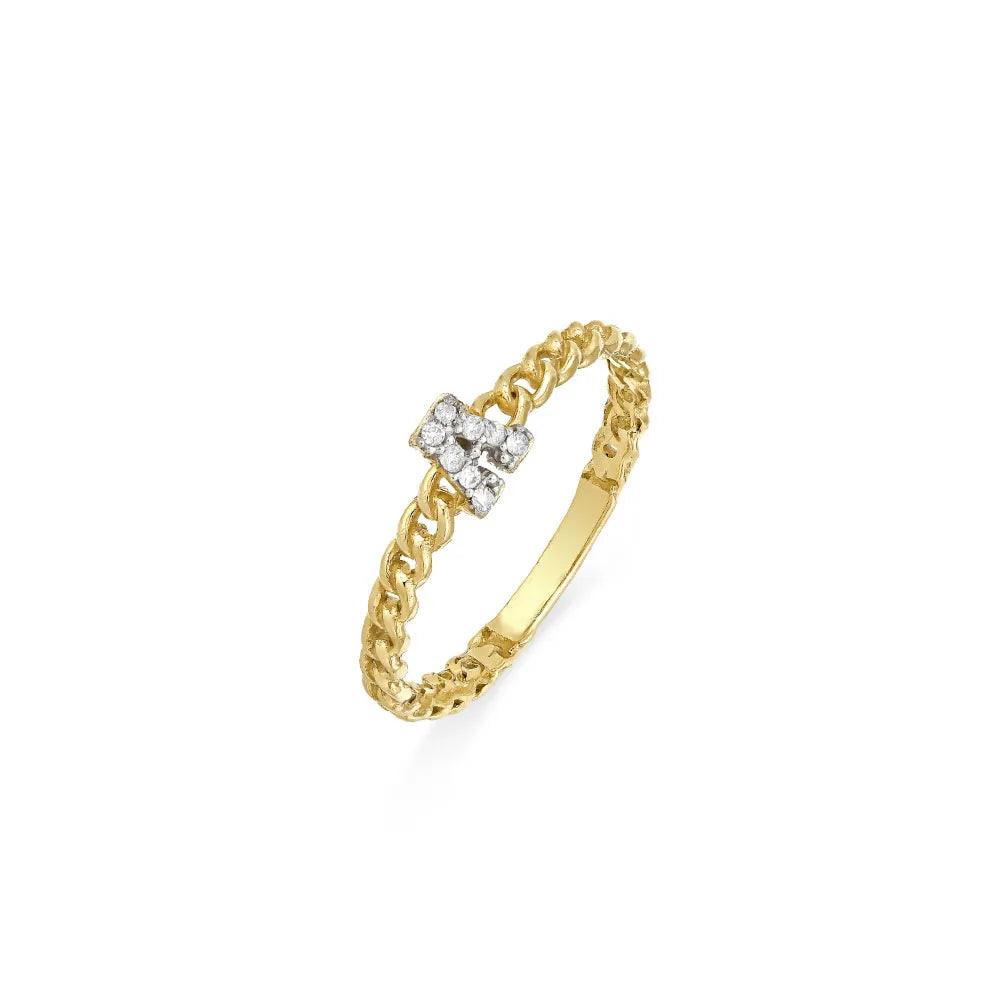 Anel Aro Corrente Em Ouro 18K Letra A Em Diamantes 0,04Ct - Lisjoias