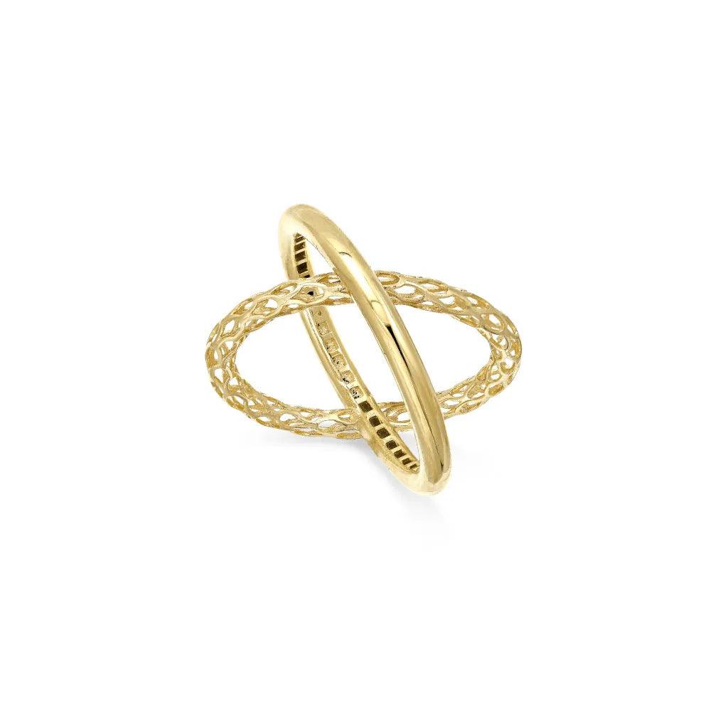 Anel X Aro Trabalhado Em Ouro 18K - Lisjoias