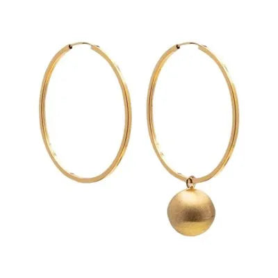 Brinco Argola Fio Quadrado Com Pingente Bola Em Ouro 18K