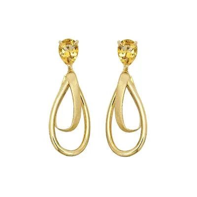 Brinco Chapa Ouro 18K Gota Citrino