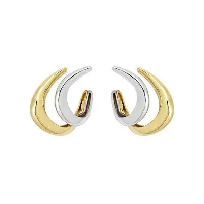 Brinco Curva Dupla Em Ouro Branco E Amarelo 18K