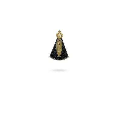 Pingente N.Sra. Aparecida Média Diamante E Safira Ouro 18K