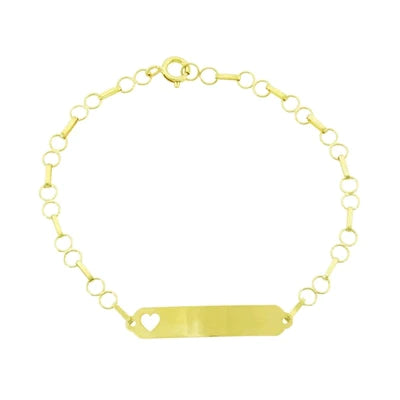 Pulseira Infantil Plaquinha com Coração Vazado Ouro 18K