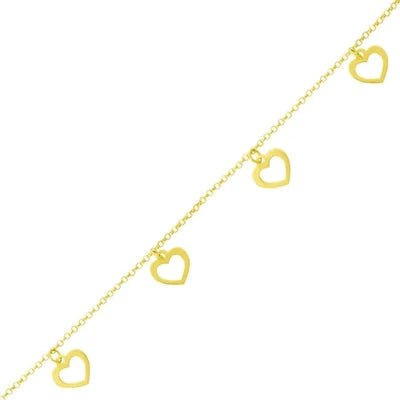 Pulseira com Pingentes Coração Ouro