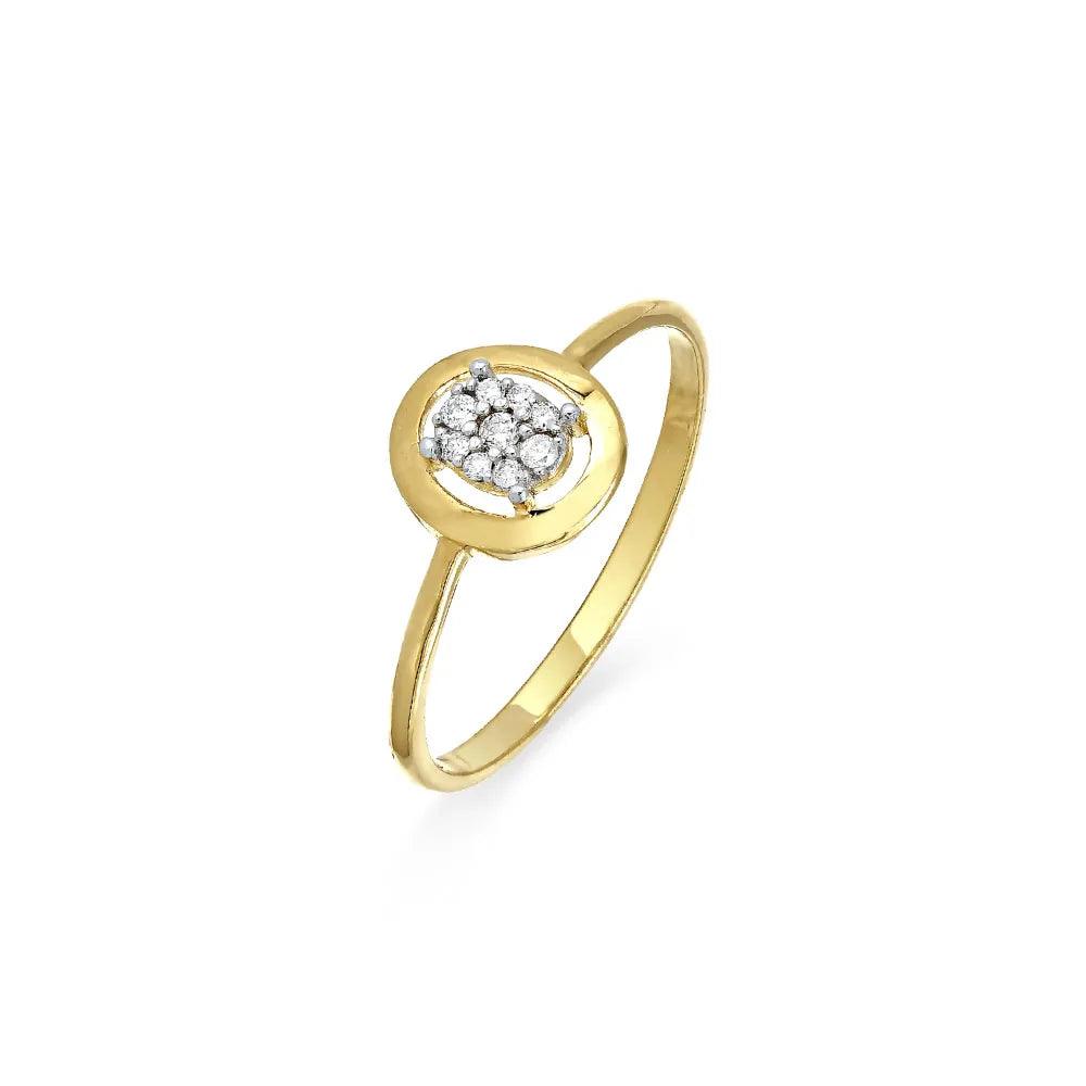 Anel Oval Em Ouro 18K Com Diamantes 0,063Ct - Lisjoias